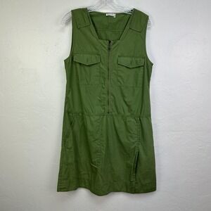 Tomas Maier Dress Womens 8 Green Utility Sleeveless Zip Front Pockets Made Italy